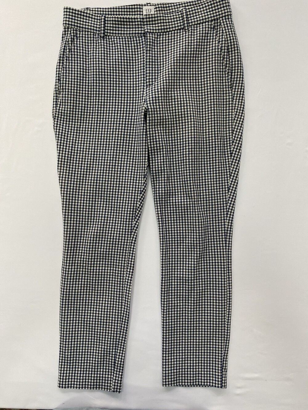 GAP Signature Skinny Ankle Pants Women’s 8 Navy Blue Gingham Plaid Stretch Work